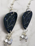 Horoscope Astrological Sign Sagittarius Guitar Pick Earrings with Metallic Silver Swarovski Crystal Dangles