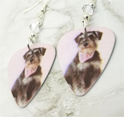 Schnauzer with a Bandanna Guitar Pick Earrings with Clear Swarovski Crystals