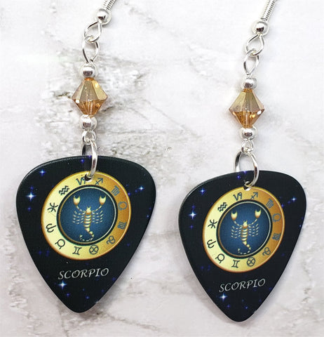Horoscope Astrological Sign Scorpio Guitar Pick Earrings with Metallic Sunshine Swarovski Crystals