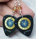 Horoscope Astrological Sign Scorpio Guitar Pick Earrings with Metallic Sunshine Swarovski Crystals