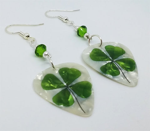 CLEARANCE Shamrock Guitar Pick Earrings with Green Swarovski Crystals