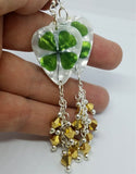 CLEARANCE Shamrock Guitar Pick Earrings with Gold Swarovski Crystal Dangles