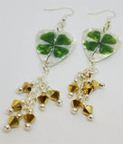 CLEARANCE Shamrock Guitar Pick Earrings with Gold Swarovski Crystal Dangles