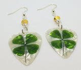 Shamrock Guitar Pick Earrings with Metallic Gold Swarovski Crystals