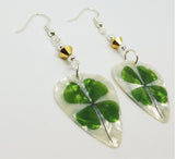 Shamrock Guitar Pick Earrings with Metallic Gold Swarovski Crystals