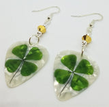 Shamrock Guitar Pick Earrings with Metallic Gold Swarovski Crystals