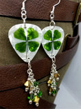 CLEARANCE Shamrock Guitar Pick Earrings with Green and Gold Swarovski Crystal Dangles
