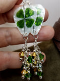 CLEARANCE Shamrock Guitar Pick Earrings with Green and Gold Swarovski Crystal Dangles