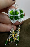 CLEARANCE Shamrock Guitar Pick Earrings with Green and Gold Swarovski Crystal Dangles