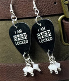 I Am Sher Locked Sherlock Holmes Guitar Pick Earrings with White Swarovski Crystal Dangles