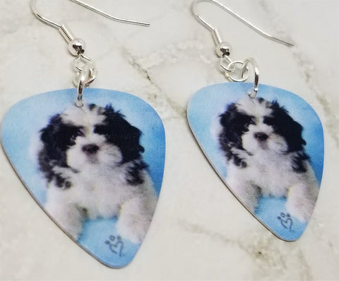 Shih Tzu Puppy Guitar Pick Earrings