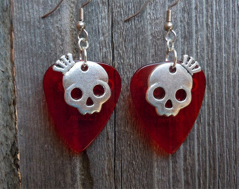 Skull with Crown Charms Guitar Pick Earrings - Pick Your Color