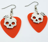 Skull with Crown Charms Guitar Pick Earrings - Pick Your Color