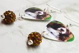 Springer Spaniel Guitar Pick Earrings with Brown Pave Bead Dangles