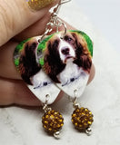 Springer Spaniel Guitar Pick Earrings with Brown Pave Bead Dangles