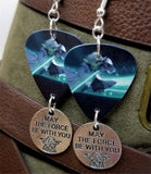 Yoda Guitar Pick Earrings with May The Force Be With You Charm Dangles