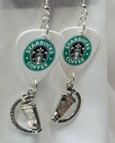 Starbucks Guitar Pick Earrings with Coffee Charm Dangles