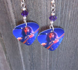 System of a Down Serj Tankian Guitar Pick Earrings with Purple Swarovski Crystals