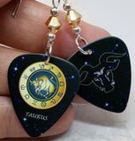 Horoscope Astrological Sign Taurus Guitar Pick Earrings with Metallic Sunshine Swarovski Crystals