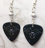 Horoscope Astrological Sign Taurus Guitar Pick Earrings with Metallic Silver Swarovski Crystals
