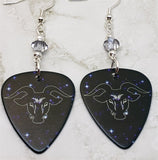 Horoscope Astrological Sign Taurus Guitar Pick Earrings with Metallic Silver Swarovski Crystals