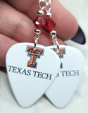 Texas Tech Guitar Pick Earrings with Red Swarovski Crystals