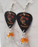 Let's Talk Turkey Guitar Pick Earrings with Orange Swarovski Crystal Dangles