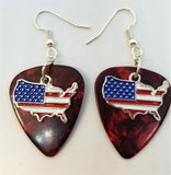 CLEARANCE United States with Flag Charm Guitar Pick Earrings - Pick Your Color