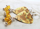 Van Gogh Sunflowers Guitar Pick Earrings with Yellow Swarovski Crystal Dangles