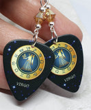 Horoscope Astrological Sign Virgo Guitar Pick Earrings with Metallic Sunshine Swarovski Crystals