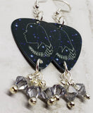 Horoscope Astrological Sign Virgo Guitar Pick Earrings with Metallic Silver Swarovski Crystal Dangles