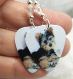 Yorkie Yorkshire Terrier Puppy Guitar Pick Earrings with Clear Swarovski Crystals