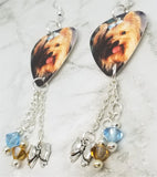 Yorkshire Terrier Yorkie Guitar Pick Earrings with a Bow Charm and Swarovski Crystal Dangles