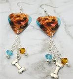 Yorkshire Terrier Yorkie Guitar Pick Earrings with a Bone Charm and Swarovski Crystal Dangles