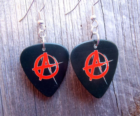 Red and Black Anarchy Guitar Pick Earrings