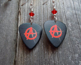 Red and Black Anarchy Guitar Pick Earrings with Red Swarovski Crystals