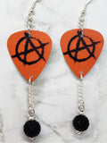 Red and Black Anarchy Guitar Pick Earrings with Black Pave Bead Dangles