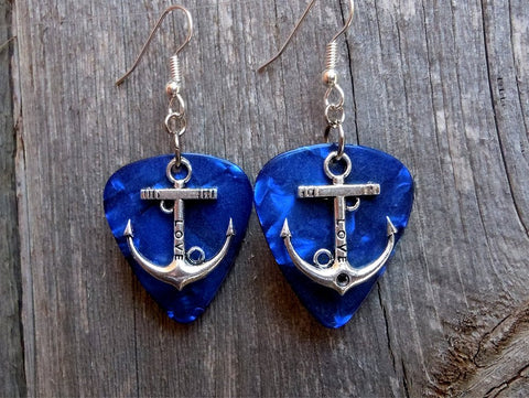 CLEARANCE Anchor with Love Text Guitar Pick Earrings - Pick Your Color