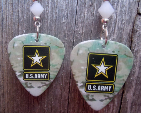 Army Camo Guitar Pick Earrings with White Swarovski Crystals