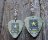 Army Camo Guitar Pick Earrings with White Swarovski Crystals