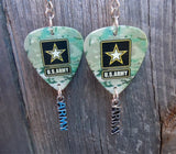 Army Emblem Camo Guitar Pick Earrings with Army Charm Dangles