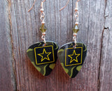 Army Camo Guitar Pick Earrings with Green Swarovski Crystals