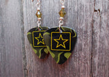 Army Camo Guitar Pick Earrings with Green Swarovski Crystals