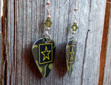 Army Camo Guitar Pick Earrings with Green Swarovski Crystals