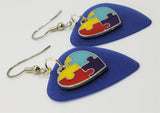 CLEARANCE Puzzle Piece Heart Charm Guitar Pick Earrings - Pick Your Color - Autism Awareness