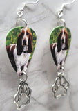 Basset Hound Guitar Pick Earrings with Paw Print Charm Dangle
