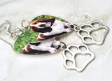 Basset Hound Guitar Pick Earrings with Paw Print Charm Dangle