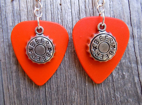 CLEARANCE Beer Bottle Cap Charm Guitar Pick Earrings - Pick Your Color