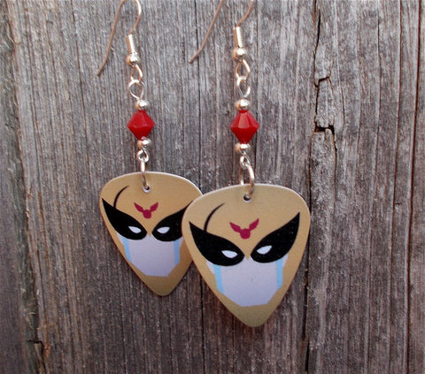 Harvey Birdman Attorney at Law Guitar Pick Earrings with a Red Crystal