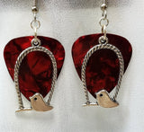 CLEARANCE Bird on a Swing Charm Guitar Pick Earrings - Pick Your Color